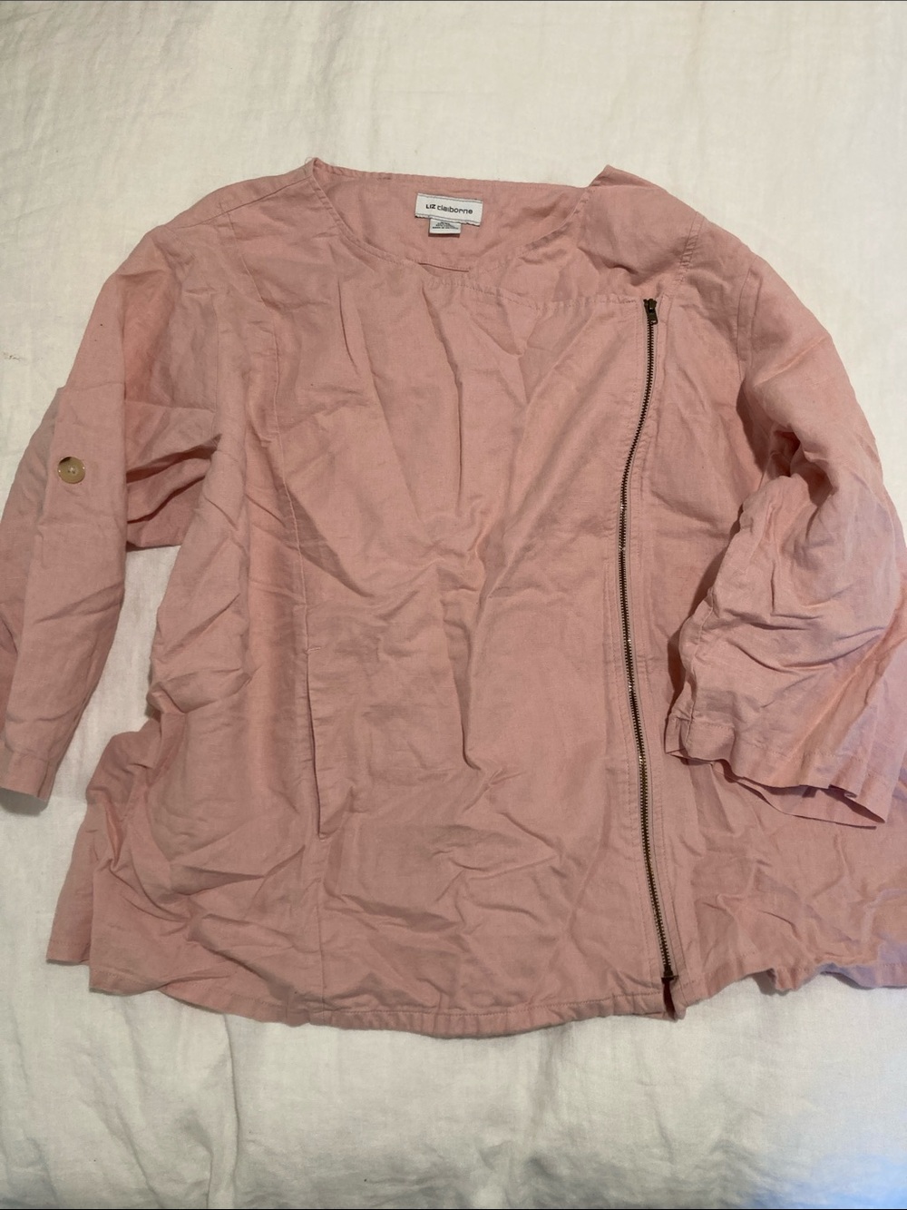 Liz Claiborne Blush Pink Asymmetrical Zip Utility Jacket